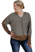 Brown Contrast Patchwork Thumbhole Sleeve Top